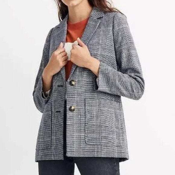 Madewell Dorset Wool Blazer in Blue Plaid Size Medium - Picture 1 of 8
